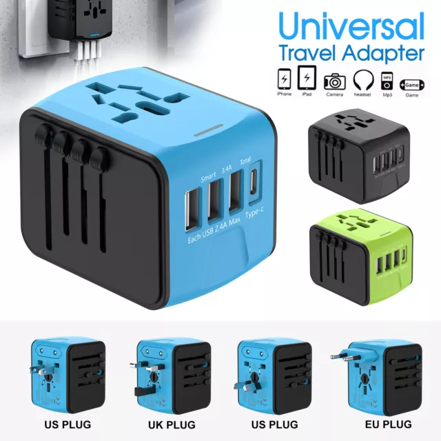 International Universal Travel Adapter 3 USB &Type-C Outlet Converter Plug Power