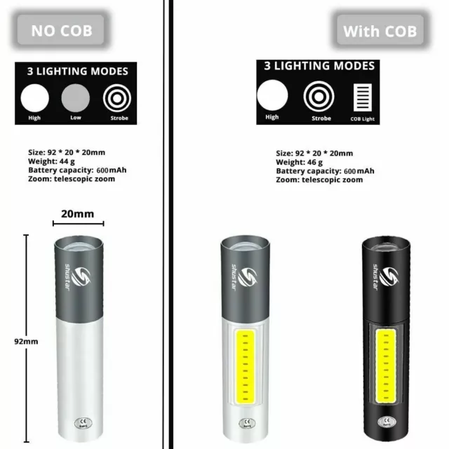 Mini lampe de poche LED 3 modes d'éclairage torche étanche rechargeable USB... 3