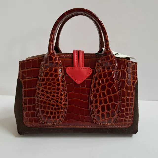 NWT Longchamp Roseau Top Handle XS Leather Crossbody Bag Croc Emboss Suede $550 2