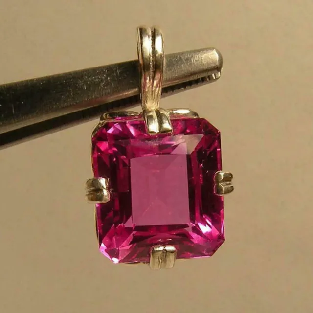 4CT Princess Cut Pink Sapphire Solitaire Pendant 14K Yellow Gold Over Free Chain