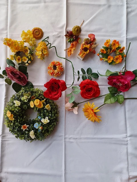 Konvolut Kunstblumen Rosen, Gerbera, Herstdeko, Kränze