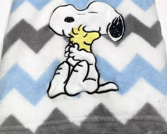 Lambs & Ivy Peanuts Snoopy Baby Blanket Super Soft Blue White Gray Pre-Owned
