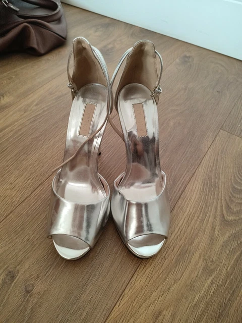 Topshop Patent Silver Peep Open Toe Platform Strappy Party Wedding Shoes UK 6