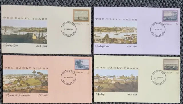 Australia Pre-Stamped Envelope PSE FDC - 1988 The Early Years, SYDNEY (Set of 4)