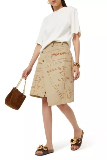 JW Anderson Tan Wrap-Front Skirt Logo Size 4 $939.00