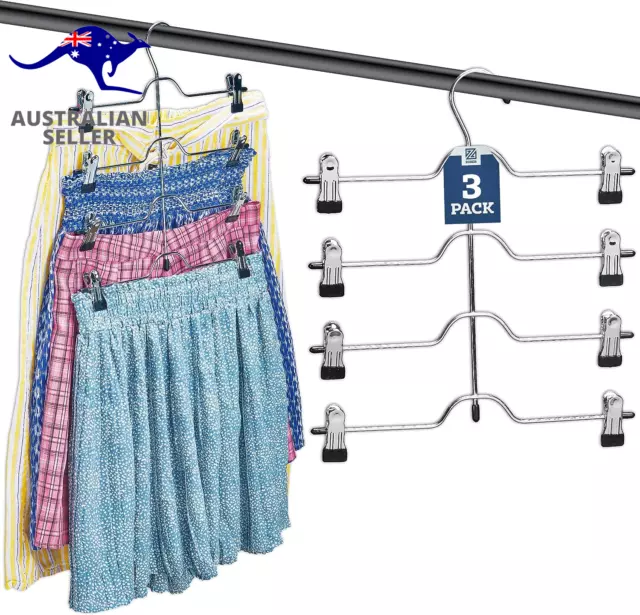 Multi Layer Pants Hangers 4 Tier Skirt Hangers with Adjustable Clips Non Slip AU