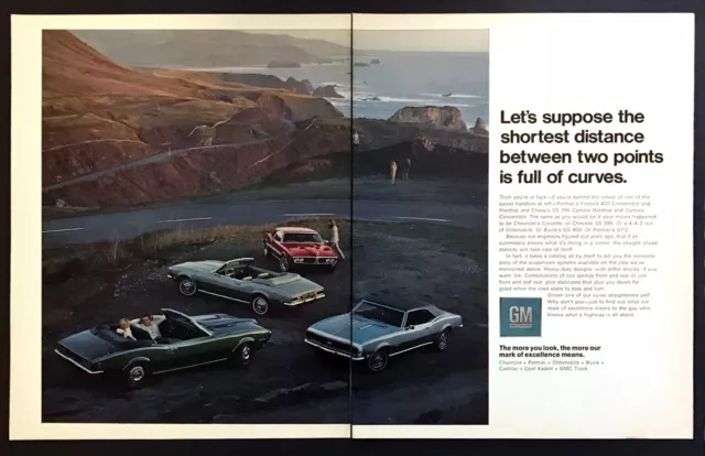 1968 Chevy SS 396 Camaro Pontiac Firebird 400 Hardtop Convertible 2page print ad