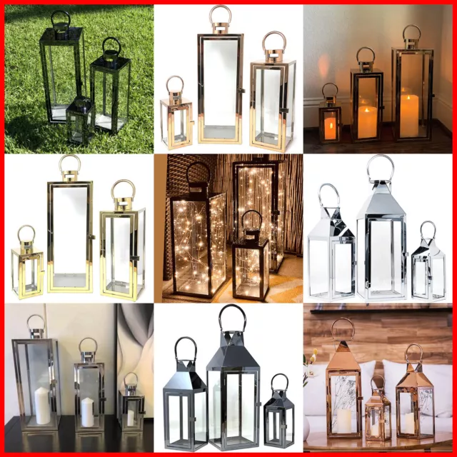 Hurricane Stainless Steel Candle Holder Lantern Set Floor Glass Lamp Wedding