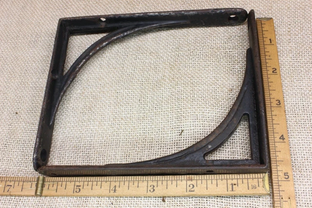 2 Old Shelf Brackets 5 X 6” Weathered Paint Cast Iron Rustic Vintage Supports 4