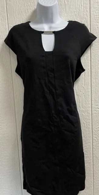 MICHAEL KORS dress size 8 quality black cap sleeve ponte stretch NEW logo (aa78)