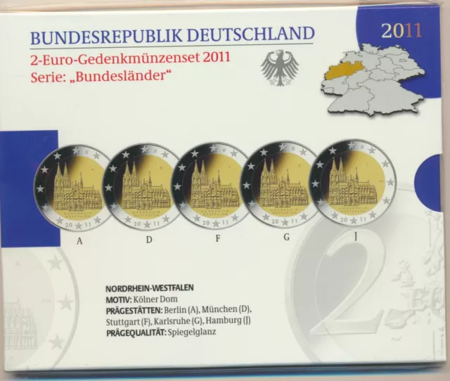 BRD 2-Euro-Gedenkmünzenset Serie: "Bundesländer " 2010 NRW  PP OVP VfS