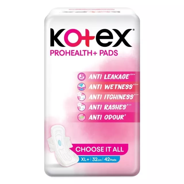 Almohadillas sanitarias ultrafinas para mujer Kotex ProHealth+ | XL+ talla 42 servilletas