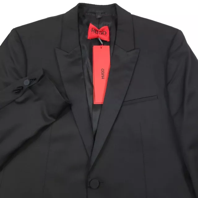 $695 HUGO BOSS Astian Black Peak Lapel Slim Fit Wool Tuxedo Jacket Mens Size 40S