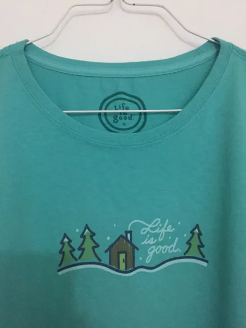 LIFE IS GOOD Womens "Winter House" Green XL Long Sleeve Cotton T-Shirts