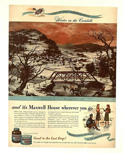 1947 Maxwell House Coffee Advertisement Catskill NY Rip Van Winkle Vtg Print AD