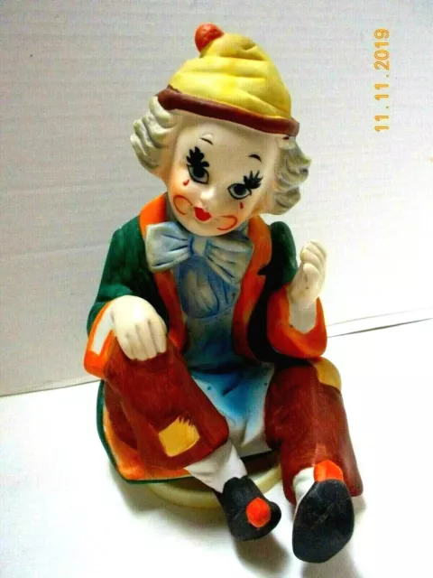 Vintage 1970' CIRCUS CLOWN MUSIC BOX Plays "Send In The Clowns" Taiwan-Excellent