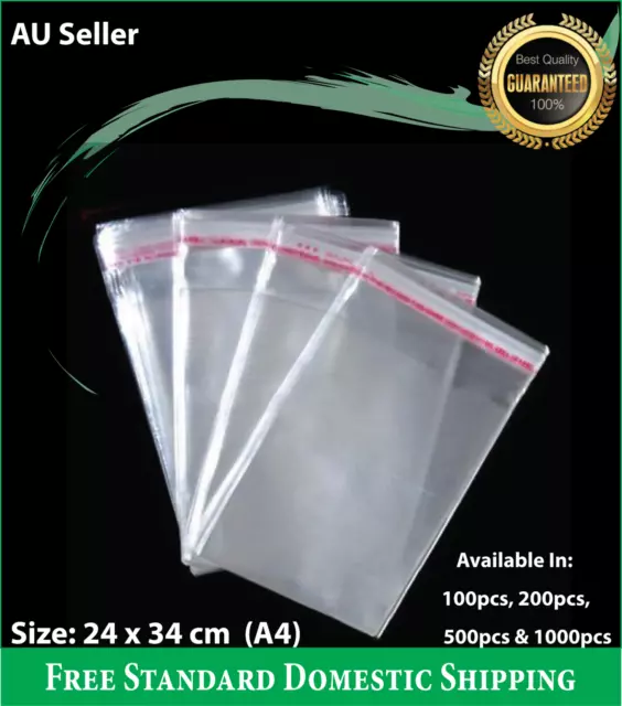 Self Adhesive Clear Cellophane Seal Resealable Plastic Packaging Bags A4 24x34cm