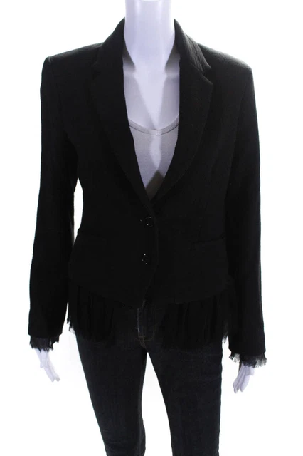 Artelier Nicole Miller Womens Two Buttons Tulle Blazer Black Size XS