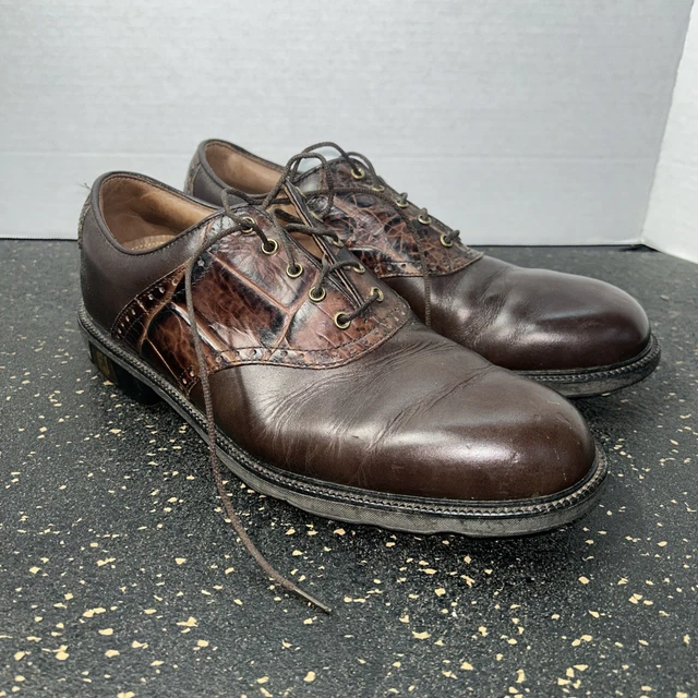 FOOTJOY ICON CROC Golf Shoes Mens 9.5 M Saddle Dark Brown  display picture 1