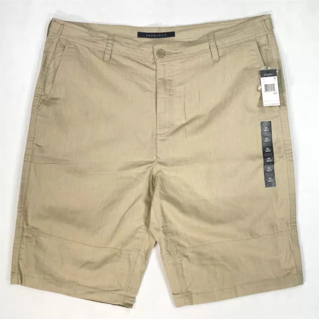 Sean John Bermuda Shorts Mens Size 40 Linen Blend Adjustable Waist Tabs Tan