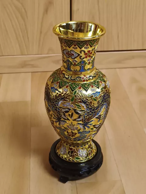 Cloisonne Vase Chinesische Antiquität aus Beijing - Golden Verziert / Messing