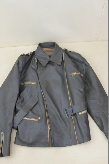 Vecchio Nero/Grigi Giacca Motociclista Giacca IN Pelle Auto D'Epoca 60er Anni
