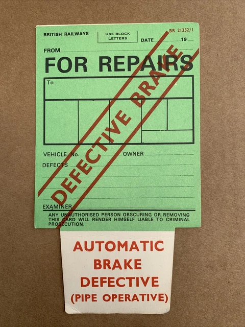 BRITISH RAILWAYS LABEL. A Carriage Wagon For Repair Defective Brakes ...