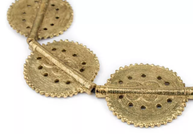 Brass Sun Dotted Baule Beads 55x45mm Ivory Coast African Flat Large Hole