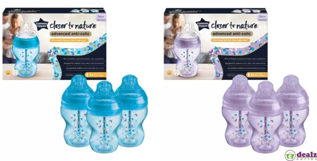 3x Tommee Tippee Closer To Nature Advanced Anti Colic Baby Feeding Bottle 0m+