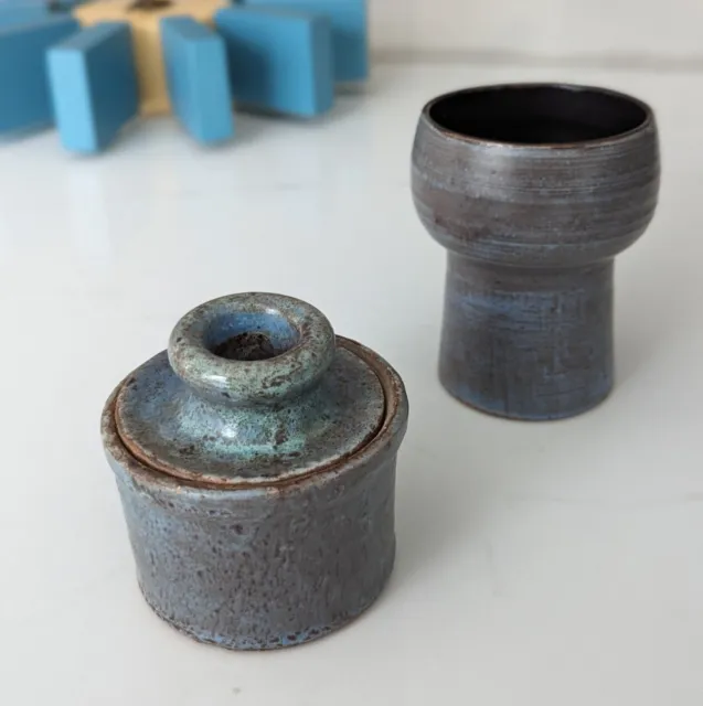 Chris Sanders ceramic beaker + small lidded pot Australian mid-century MCM retro