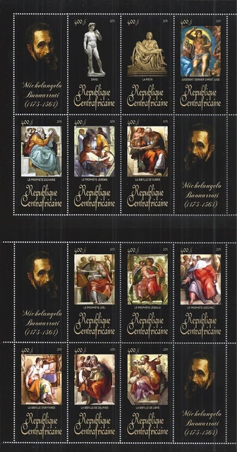 Central African Republic 2011 Sheet Set Minr : 3208 - 3219 Painting Michelangelo