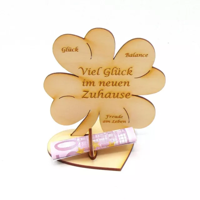 Zum Einzug Geldgeschenk Geldscheinhalter Holz Kleeblatt neues Zuhause