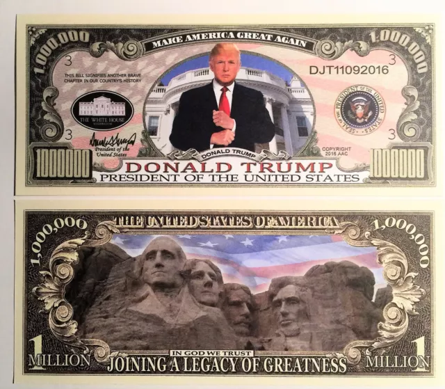 RARE: Donald Trump $1,000,000 Novelty Note, President,  Buy 5 Get one FREE