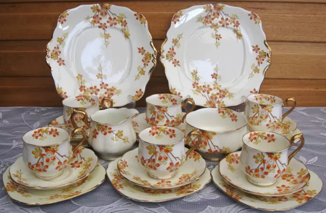 ROYAL ALBERT CROWN CHINA 22 pce Tea Set c. 1930's 'Blackthorn' Pattern. V.G.C. 2