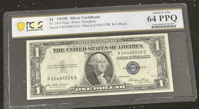 1935-E $1 Silver Certificate Note Bill Fr. 1614 PCGS MS 64 PPQ - TCCCX D