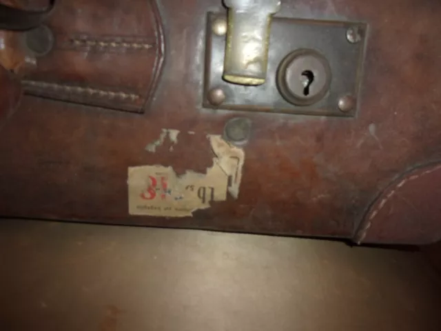 Antica valigia originale in cuoio vintage rara da collezione anni 20 baule 2