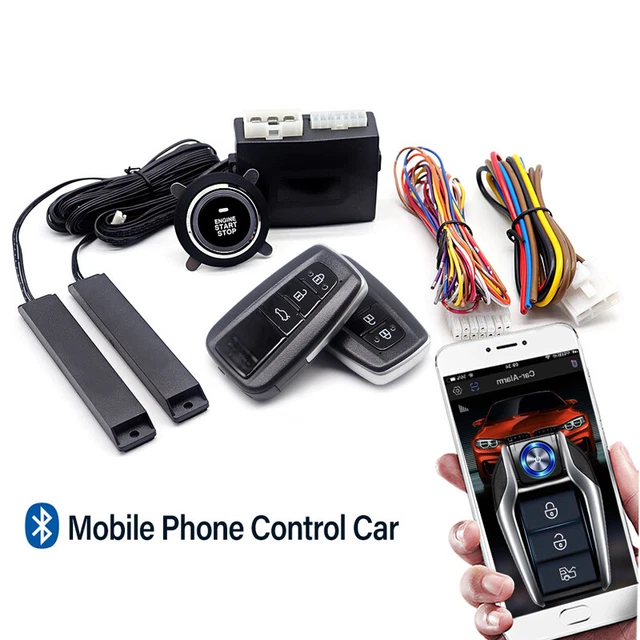 12V Keyless Entry Engine Start Alarm System Push Button Remote APP Control Set