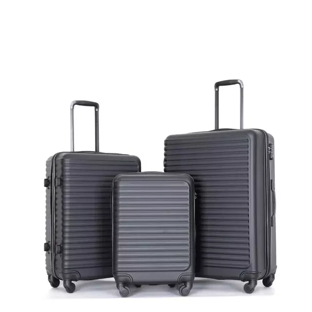 Black Luggage Set with TSA Lock Spinner Wheels 3-Piece Hardshell Lightweight New