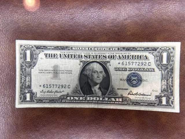 1957 STAR NOTE One Dollar Blue Seal Note Silver Certificate Old US Bill $1 Money