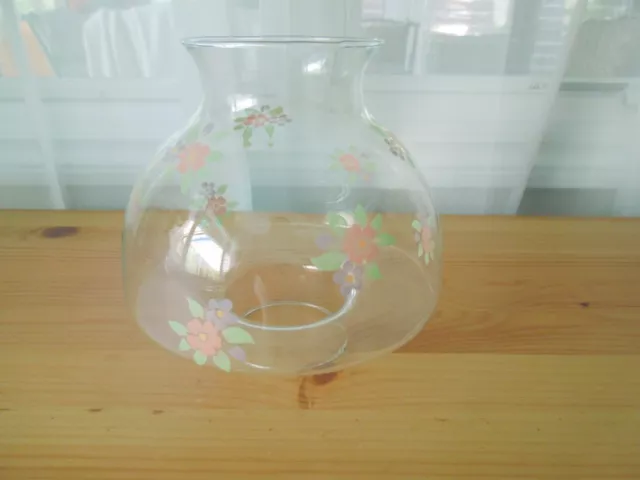 Vtg Clear Glass Mushroom Hurricane Lamp Candle Shade Globe 2 7/8" fitter Floral