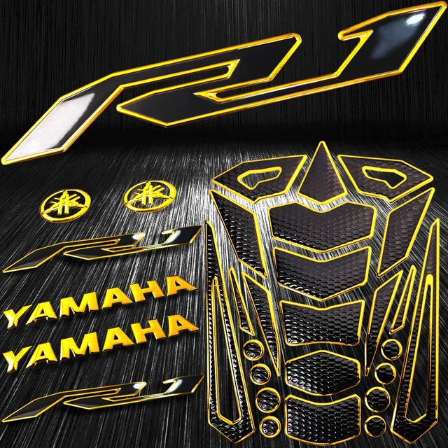 24PC Chrome Gold Gas/Fuel Tank Pad+3D 8"Logo&Letter+2-Tone YZF-R1 Emblem Sticker