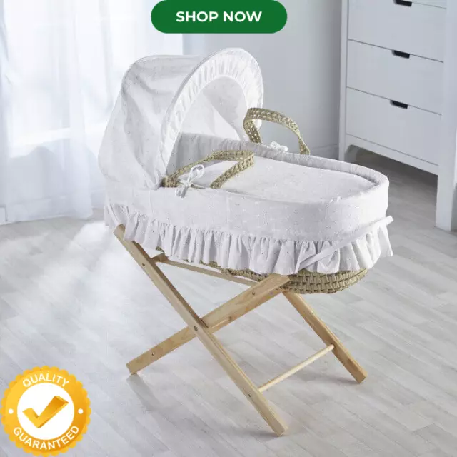 BA Newborn White Moses Basket With Natural Opal Folding Stand With FREE SHIPPING