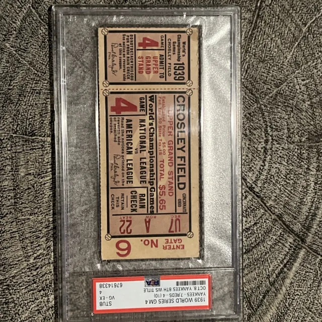 1939 World Series Game 4 Ticket "Yankees Clincher WIN 8TH WS Title" PSA 5 Rare!!