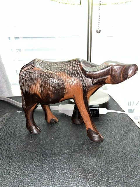 Exotic Hand Carved Wooden Carabao Water Buffalo Figure 8.5”x6x4”from Philippines