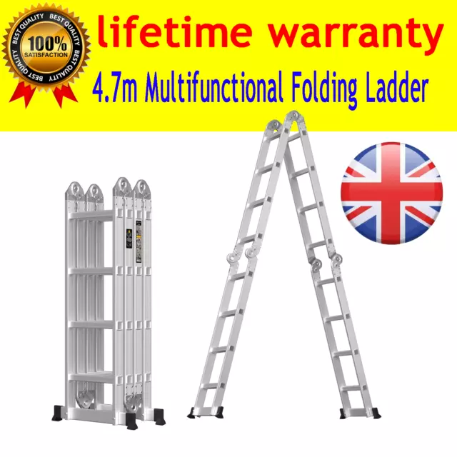 4.7M Multi-Purpose Folding Aluminum Ladder A-Frame/Straight/Folding Step Ladder