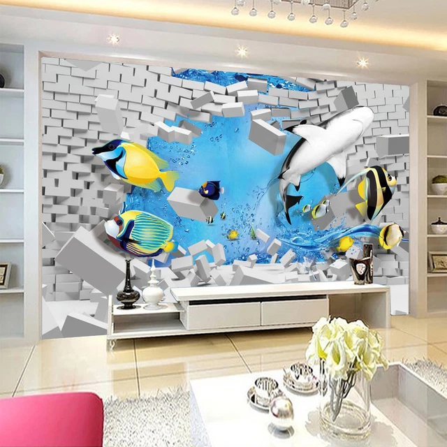 3D Blue Ocean Self-Adhesive Wallpaper Mural – Removable Honey Pattern, Any Room