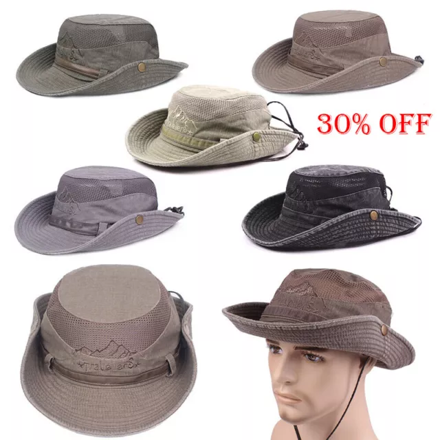 Sun Protection Hat Bucket Cargo Safari Bush Jungle Summer Fishing Cotton Netcap