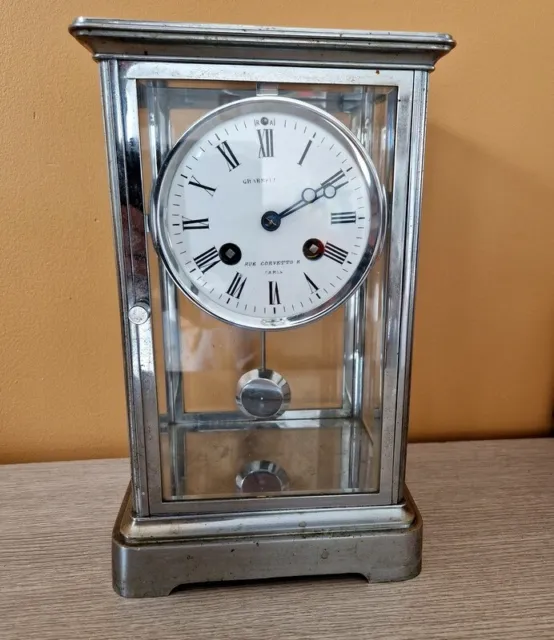 Pendule à cage chromée, vitrée toutes faces mouvement Samuel Marti 1860 horloge