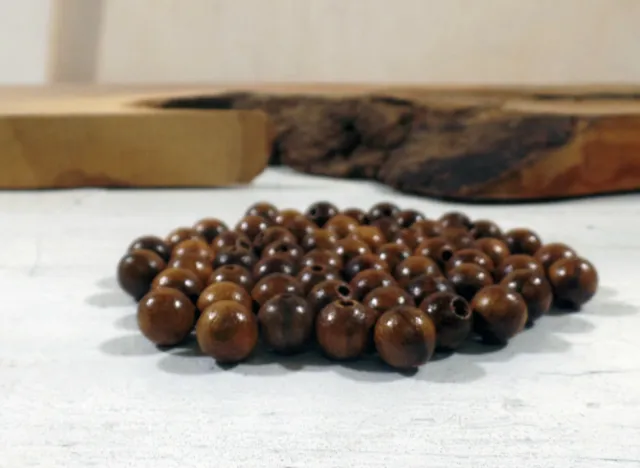 Perles en bois Noyer 8mm rond pour chapelets ou colliers Noyer
