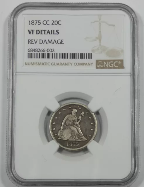 NGC Authentic 1875-CC Twenty Cent Piece VF Details Silver 20-Cents
